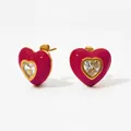 Boucles d'oreilles cœur en émail magenta avec cristaux brillants au centre - Rouge (KDE1916)