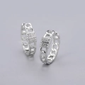 Macro detail of silver chain-link ring featuring a rectangular micro-set zircon panel - Large Chain Hoop - Silver