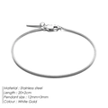 Silver-toned stainless steel snake chain bracelet with a 12x3mm rectangle tag and lobster clasp - 20+2cm / White Gold