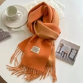 Solid orange cashmere-like tassel scarf for women, thick and warm winter accessory wrap - Orange