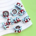 Macro shot of 8 cake-shaped hand-painted beads for DIY jewelry and beaded pens - Transparent Bead Coffee Edge + White Cream + Blue Bow