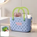 Haze blue plastic shower caddy with green handle and detachable side storage box - With Internal Grid / Haze Blue