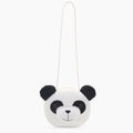 Cute plush panda head crossbody bag with soft black and white fur and thin white strap - Panda