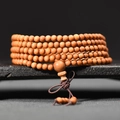 Handcrafted 108 sandalwood prayer beads bracelet with brown reddish wood and tassel - Premium Smooth Grain / 4mm*216 Beads