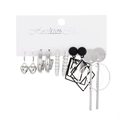 6-pair silver and black earring set with hoops, studs, and pearl accents - White K Style (11301)