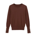 Pull ajusté à col rond pour femme en marron chocolat avec boutons dorés aux poignets - S / Marron