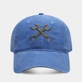 Berretto da baseball in cotone blu sbiadito con ricamo a chiave e corona morbida e comoda - Regolabile / Blu