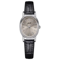 Gedi mini oval women watch with silver case black leather strap and quartz movement - Silver Case Grey Dial Black Leather Strap