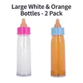 Verschwindende Milch und Saft Flasche Zauberspielzeug Set mit rosa und blauen Kappen - Groß / Paar / Weiß/Orange