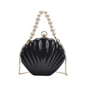 Glossy black shell-shaped handbag with white pearl handle and gold chain strap - Black