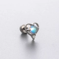 Silver heart stud earring with rainbow opal center and small zircon, screw back closure - Heart Shaped Rainbow Opal Style (A109-3#) / Single Piece
