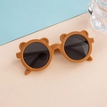 Brown round bear-eared children sunglasses with dark grey lenses for sun protection - Orange Red