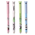 Schattige panda uitwisbare gelpennen set in vier pastelkleuren op witte achtergrond - Panda Stijl Collectie / Blauwe Inkt