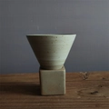 Japanese style stoneware pour-over coffee dripper set with ceramic filter and cube stand - 200ml / Plain White