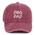 Cappellino da baseball bordeaux vintage ricamato Dog Dad in cotone lavato con strappi - Regolabile / Borgogna