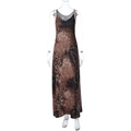 Detail van de dames maxi-jurk met luipaardprint, smalle bandjes en paneelstiksels - S / Luipaardprint