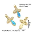 18K gold plated copper cross pendant necklace with blue opal and sparkling zircon - Peacock Blue Trefoil Cross (Style E)