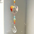 Detail of tree of life suncatcher with rainbow beads and heart made with love tag - Heart Tree of Life