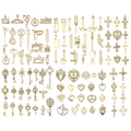 Golden alloy mixed charms collection featuring vintage sewing tools and heart pendants - KC Gold 100 Models 107.2g Set