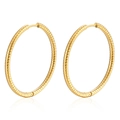 Pendientes de aro de acero inoxidable chapado en oro de 18K con textura de cuerda trenzada - Pendientes de Aro Dorados Torcidos