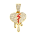 Pendente cuore spezzato dorato con smalto rosso e strass scintillanti stile hip hop - Solo ciondolo / Oro