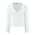 Slim fit white long sleeve shirt with Peter Pan collar and button detail for women - S / White