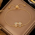 Adjustable gold bracelet with cubic zirconia cartoon boy and girl pendants on box chain - Gold Holding Hands Figures Charm
