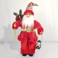 Detail van Kerstman beeldje met rode pailletten jas en een klassieke zwarte lantaarn - Exquise Editie / Rood