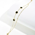 Golden double-layer geometric bracelet featuring three square black mother-of-pearl inserts - Stainless Steel / 14k / Gold