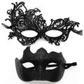 Set aus schwarzer Spitzenmaske und glitzernder Phönix-Halbmaske für Maskenbälle - Phoenix Stil-Schwarz Set