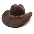 Detailed side view of vintage brown cowboy hat with leather braided band accent - M (56-58cm) / Tie-Dye Coffee