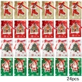 24pcs Christmas kraft paper gift bags set with festive patterns and red ribbons - S596# 24 Pieces Per Pack 18*12*7.5