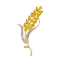 Elegant wheat ear brooch with yellow amber crystals and white diamonds in golden finish - Style 10-Long Wheat Spike