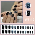 Set de 24 uñas postizas press-on con estrellas y luna en degradado negro y azul - Estilo Estrella Luna W3119 (Con Pegamento)