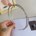 Elegant double-layered silver alloy headband with sparkling rhinestones for women - Silver