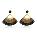 Ethno-Boho-Ohrringe in Fächerform, goldfarben mit bunten Fransenquasten und Perlen - Mehrfarbig (8890)