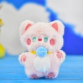 Detailed view of a cute pink plush kitten pendant featuring blue ball and embroidery - Blush Cat - Pink / 12cm