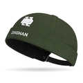 Dark green brimless docker cap with white DINGHAN embroidery and adjustable strap - Adjustable / Dark Green