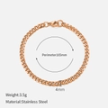 Rose gold 4mm Cuban link bracelet in polished stainless steel with lobster clasp - 4mm-16.5cm / Rose Gold
