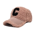 Berretto da baseball in lana di agnello rosa con toppa lettera C e fodera calda - Toppa Lettera C / Rosa