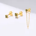 S925 gold-plated silver chain earrings set with green and blue gemstones - Gold - Set of 3 Olive Green