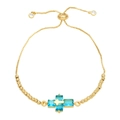 Detail of adjustable gold double layer cross bracelet with blue sapphire-like stones - Light Blue
