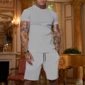 Men's casual sports set with a grey short sleeve t-shirt and matching shorts for summer - Light Gray