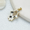 Golden Hamsa hand pendant with white enamel and sparkling crystal pavé centerpiece - D3521JB Pendant 16