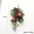 Christmas hanging teardrop swag with pine needles, red berries and frosted ornaments - 46cm Ice Crystal Hanging Branch