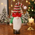 Christmas gnome wine bottle cover with red crown hat and bells for festive table decor - Green Small Hand Elf Style / Green