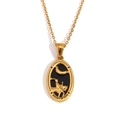 18K gold plated stainless steel Knight of Cups tarot necklace with black enamel oval pendant - Oval Tarot - Knight of Cups / Gold