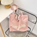 Sac cabas en toile rose avec imprimé 'our faith' et doublure florale aux poignées - Rose