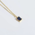 Minimalist gold necklace featuring a rectangular blue zircon pendant in a claw setting - Blue