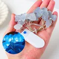 Natural celestite crystal LED string light with battery box held by hand - Celestite (Flat Switch)